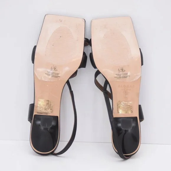 ALOHAS Asymmetrical Black Leather Heeled Open Toe Square Toe Sandal Shoes 40 US9 - Picture 15 of 16